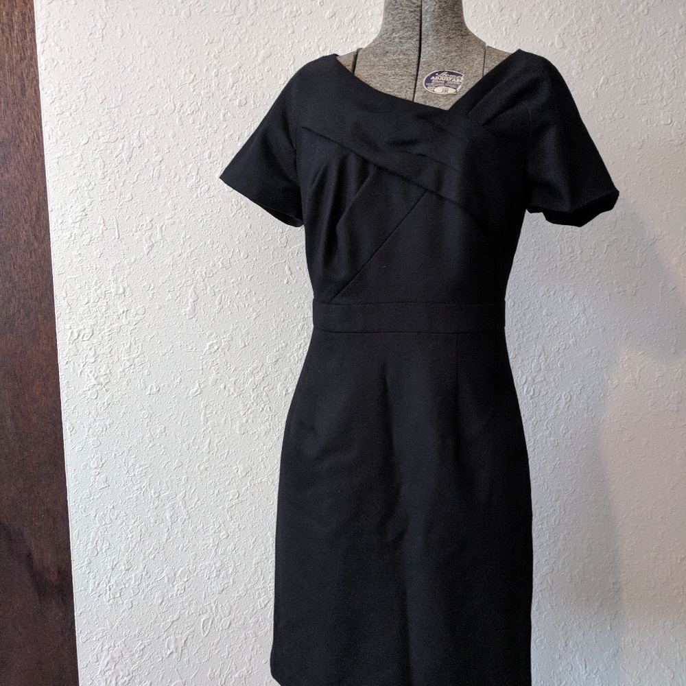 J Crew black origami sheath dress office chic